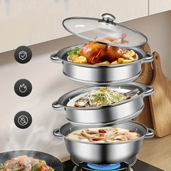 3pcs Stainless Steel Double Ear Steamer Set
