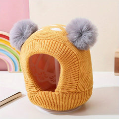 Cartoon Beanies Plush Ball Ear Protection Hat Girls Boys 18.11-20.47in