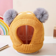 Cartoon Beanies Plush Ball Ear Protection Hat Girls Boys 18.11-20.47in