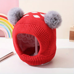 Cartoon Beanies Plush Ball Ear Protection Hat Girls Boys 18.11-20.47in