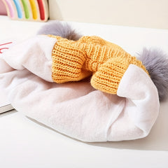 Cartoon Beanies Plush Ball Ear Protection Hat Girls Boys 18.11-20.47in