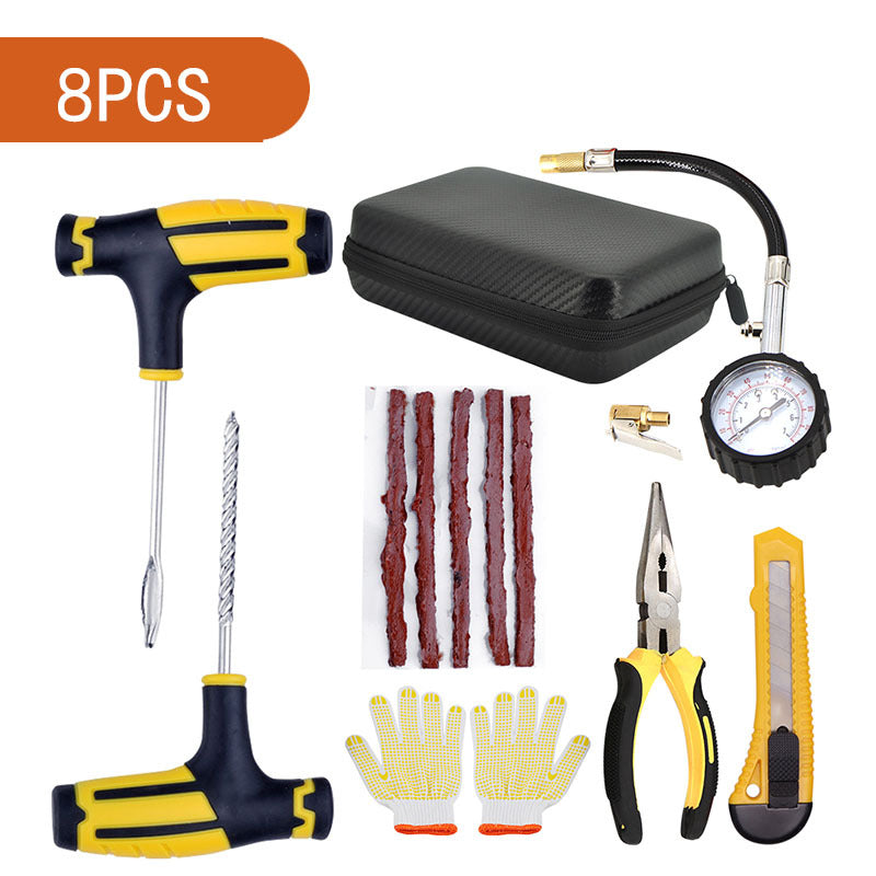 8pcs Tire Repair Kit w/ Rubber Strips Tubeless Puncture Plug Set