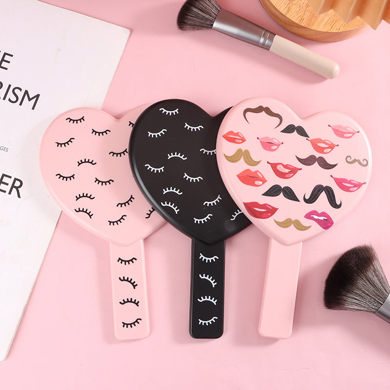 Heart Shape Makeup Mirror with Handle for Outdoor Eyelash Extension