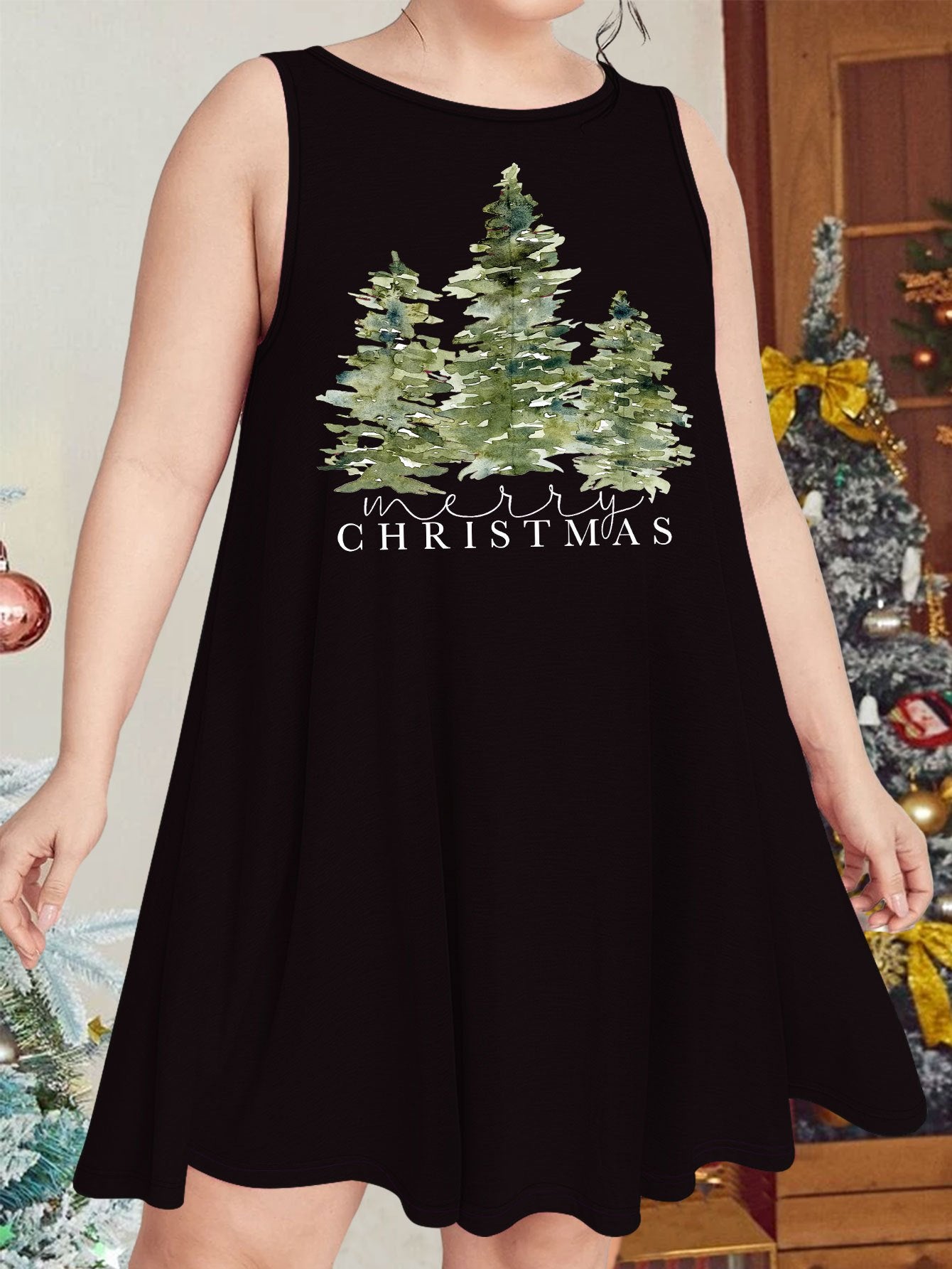 Christmas Nightdress Women's Round Neck Loose Tank Sleep Dress