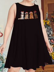 Christmas Casual Nightdress Women's Plus Puppy & String Lights Print