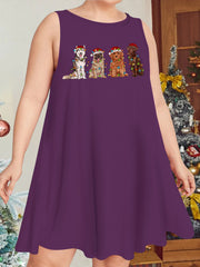 Christmas Casual Nightdress Women's Plus Puppy & String Lights Print