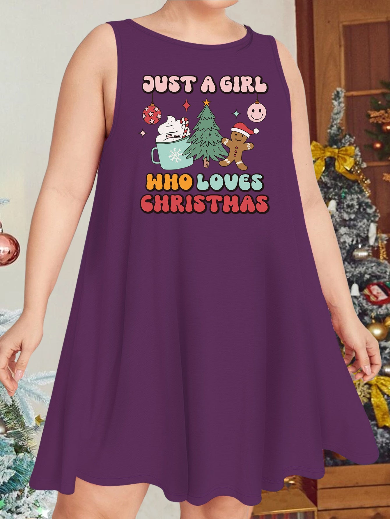 Christmas Casual Nightdress Women's Plus Christmas Tree & Bell