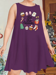 Christmas Nightdress Christmas Tree Print Round Neck Loose Tank Sleep
