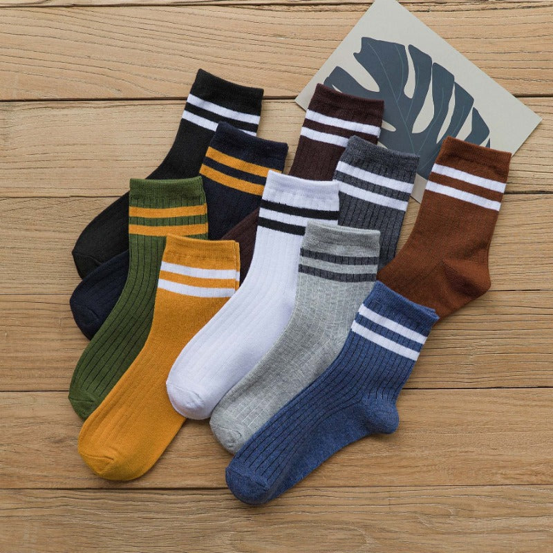 3 Pairs Striped Athletic Vintage Crew Sports Socks
