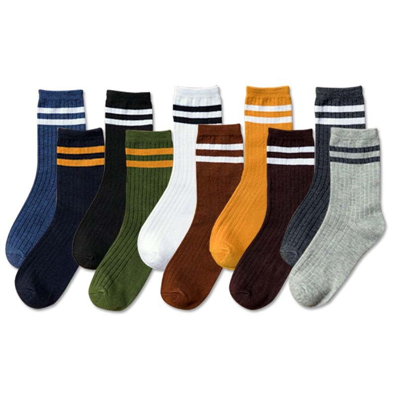 3 Pairs Striped Athletic Vintage Crew Sports Socks
