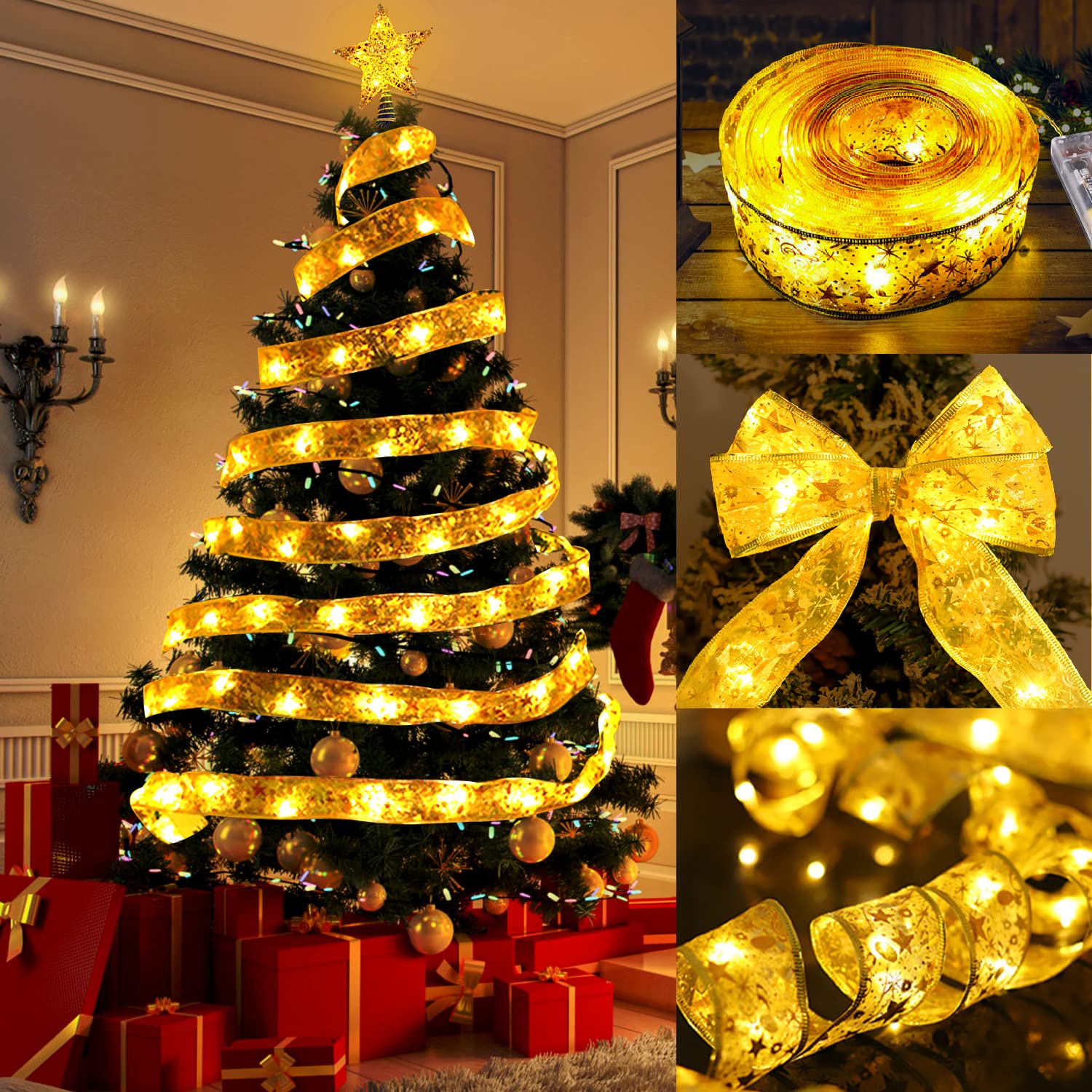 Christmas Star Ribbon Tree Light LED Copper Wire Fairy Tale String