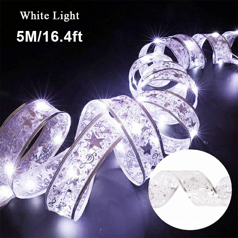 Christmas Star Ribbon Tree Light LED Copper Wire Fairy Tale String