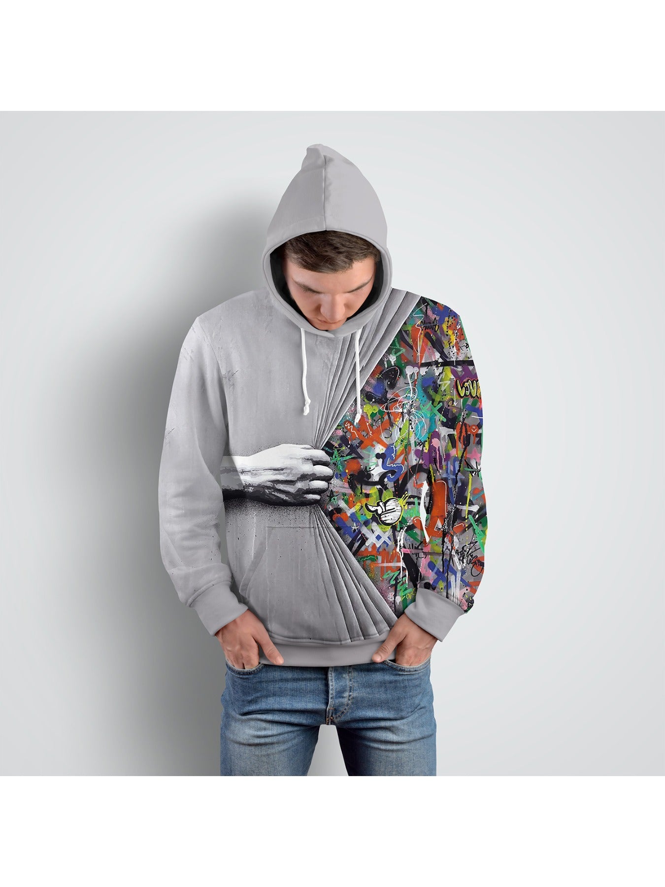 Graphic Hoodie With Kangaroo Pocket Loose Hooded Pullover