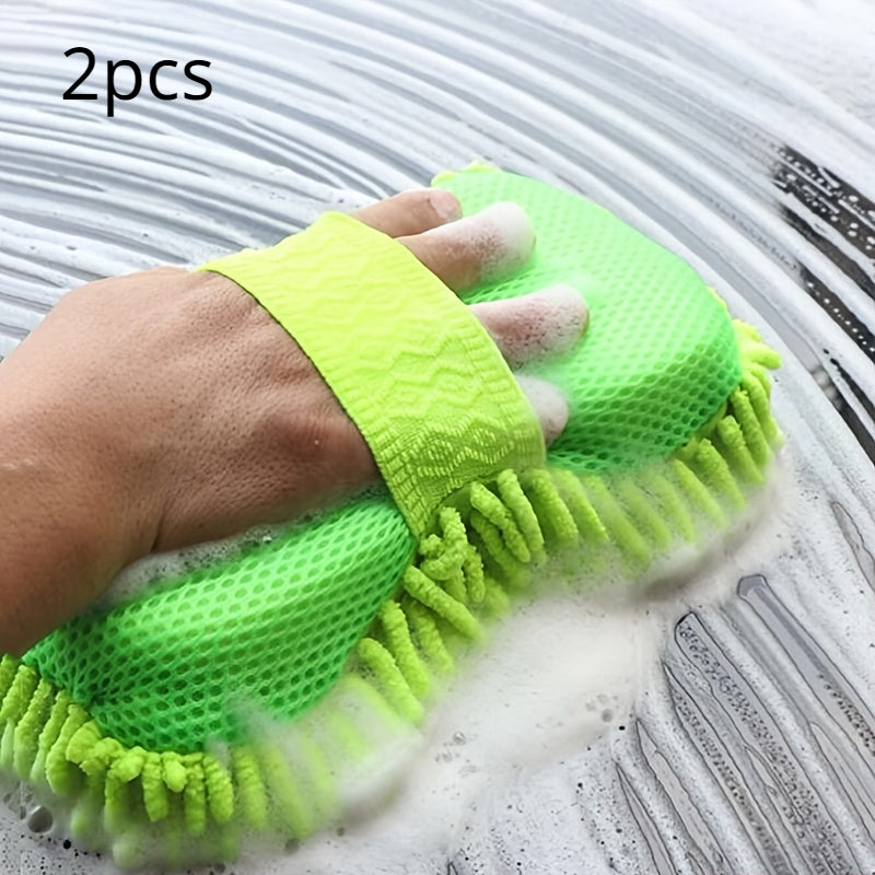 Chenille Microfiber Car Wash Mitt & Sponge Set - Green