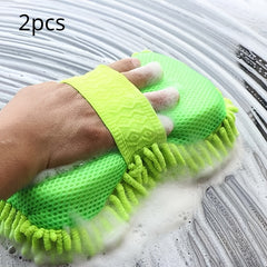 Chenille Microfiber Car Wash Mitt & Sponge Set - Green