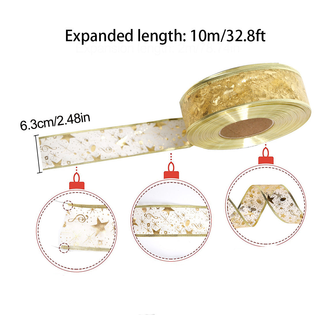 10m 32ft Holiday Decorating Ribbon Wrapping Gift Ribbon - Christmas Tree Crafts