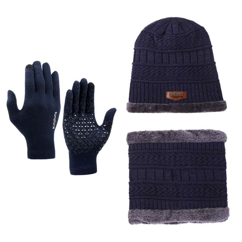 Knitted Hat Scarf Gloves Set Plush Thickened Brimless Cap Touch Screen Mittens