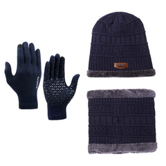 Knitted Hat Scarf Gloves Set Plush Thickened Brimless Cap Touch Screen Mittens