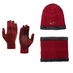 Knitted Hat Scarf Gloves Set Plush Thickened Brimless Cap Touch Screen Mittens