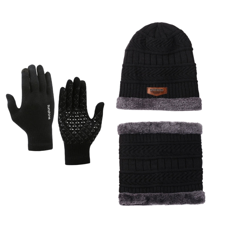 Knitted Hat Scarf Gloves Set Plush Thickened Brimless Cap Touch Screen Mittens