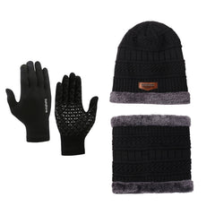 Knitted Hat Scarf Gloves Set Plush Thickened Brimless Cap Touch Screen Mittens