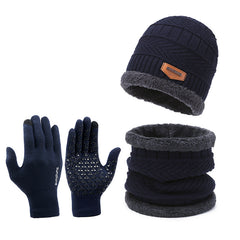 Knitted Hat Scarf Gloves Set Plush Thickened Brimless Cap Touch Screen Mittens