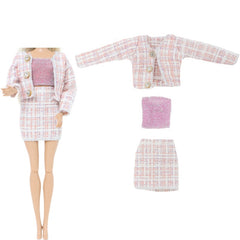 29" Doll Light Pink Plaid Dress Suit Autumn Clothes