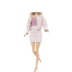 29" Doll Light Pink Plaid Dress Suit Autumn Clothes