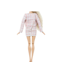 29" Doll Light Pink Plaid Dress Suit Autumn Clothes