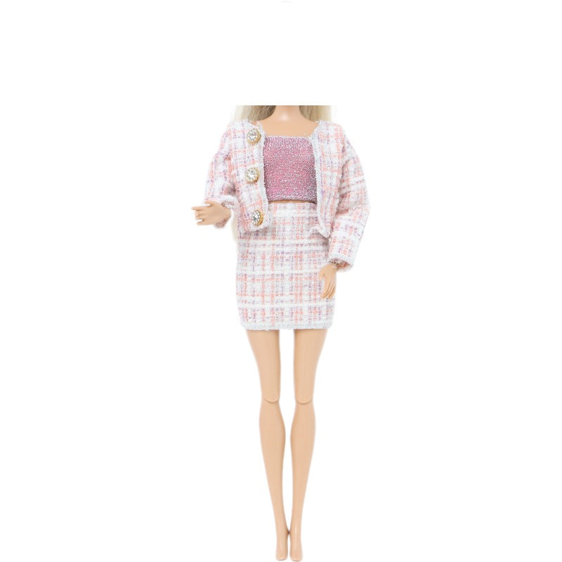 29" Doll Light Pink Plaid Dress Suit Autumn Clothes