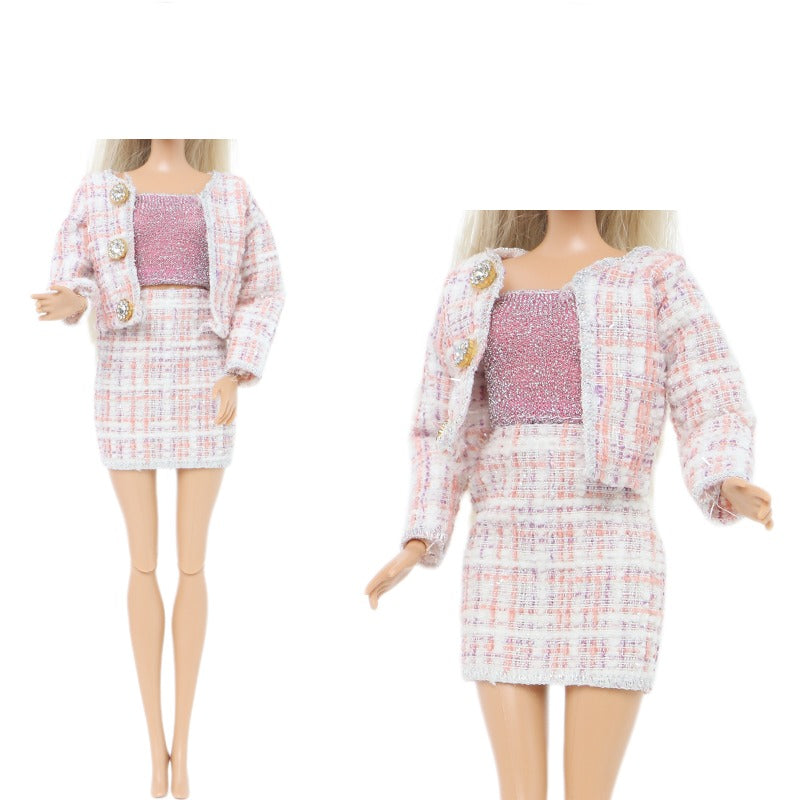 29" Doll Light Pink Plaid Dress Suit Autumn Clothes