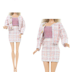 29" Doll Light Pink Plaid Dress Suit Autumn Clothes