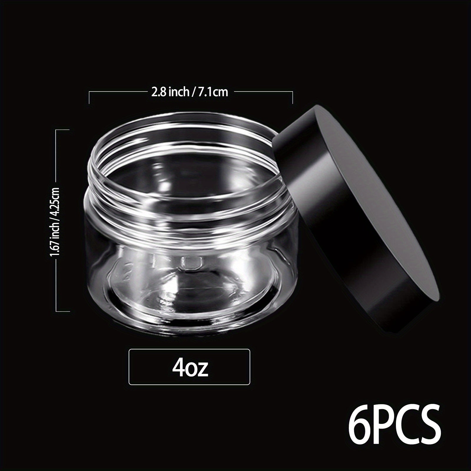 6pcs Clear Plastic Jars with Lid Leak Proof Cosmetic Container Travel Commute
