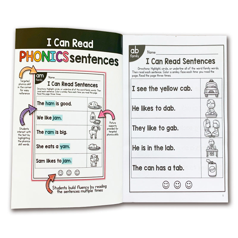 English Phonics Sentence Practice Workbook for Kids