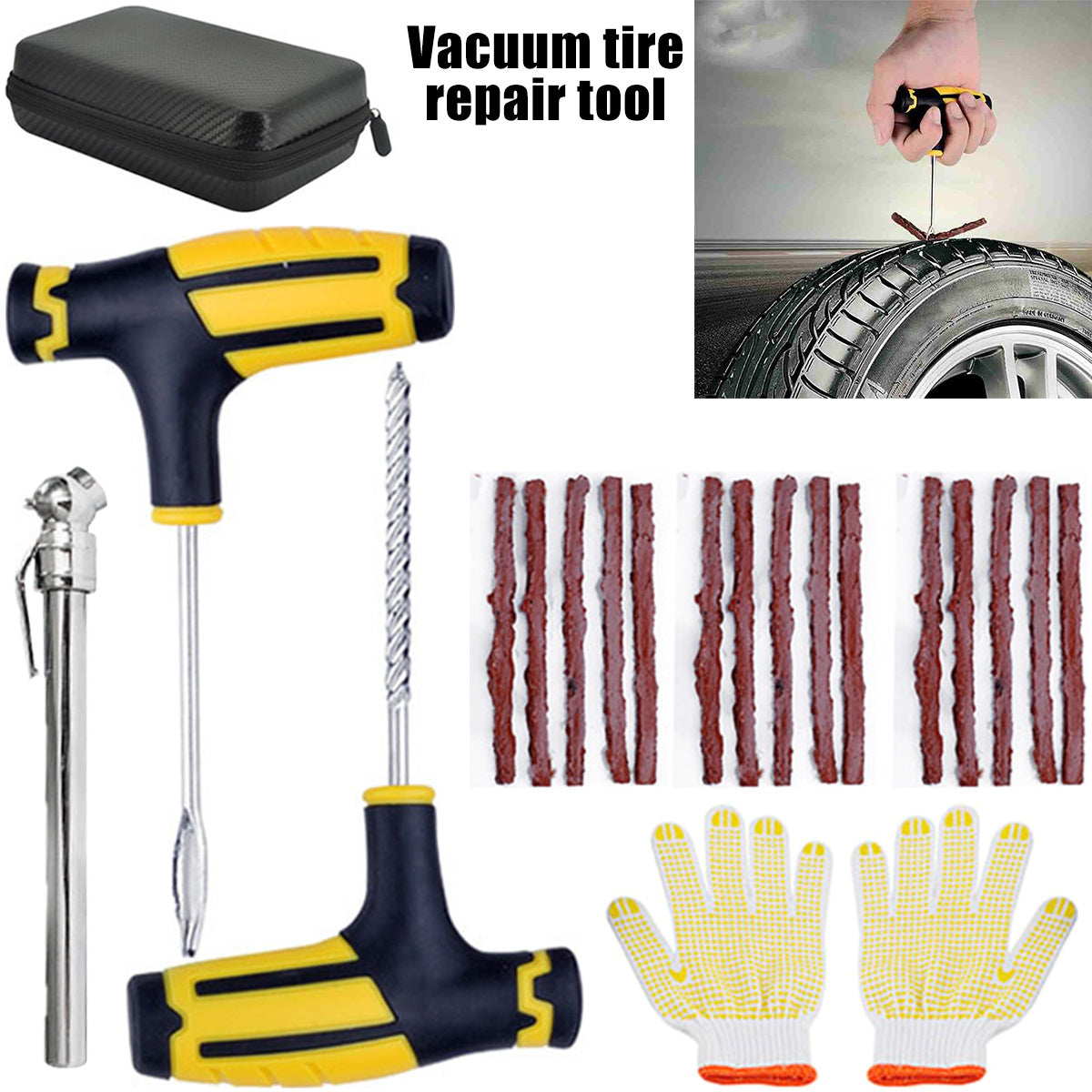 Heavy Duty Tire Repair Kit for Truck, Motorcycle - Professional Puncture Plug