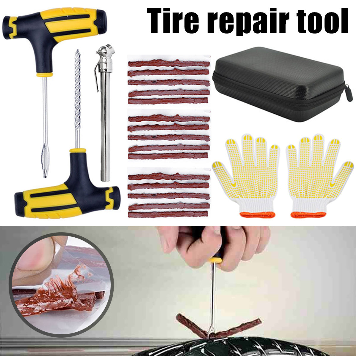 Heavy Duty Tire Repair Kit for Truck, Motorcycle - Professional Puncture Plug