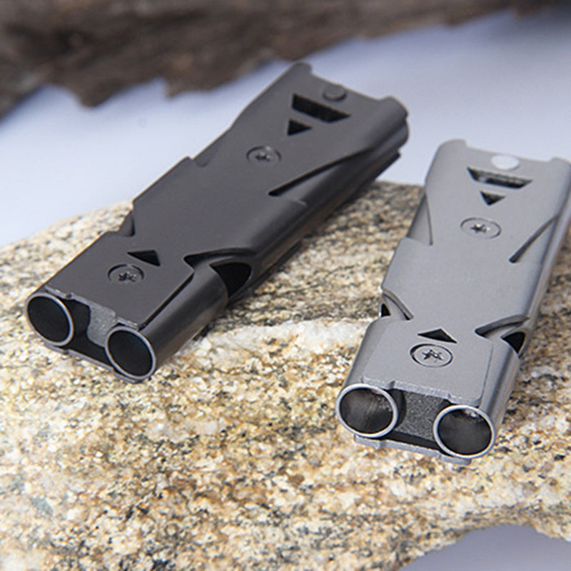 Portable Survival Whistle 180dbs Aluminum Alloy Double Tube Lifesaving Whistle
