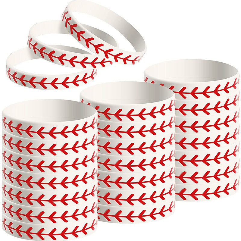 3 Pcs Softball Pattern Silicone Bracelet Sporty Style Rubber Wristband