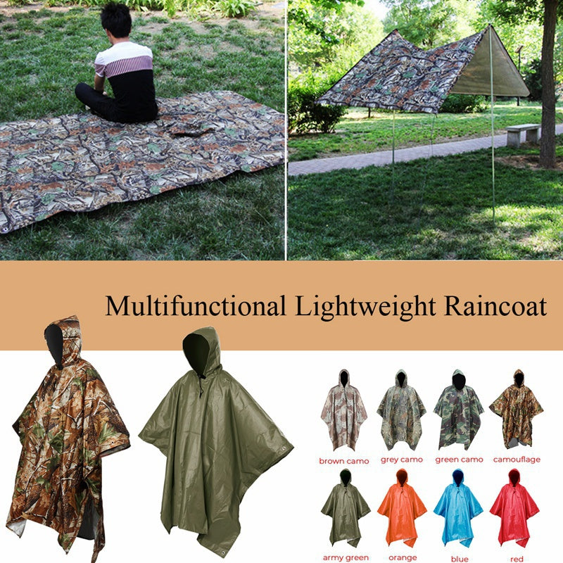 3 in 1 Waterproof Poncho Rain Coat Camping Mat Backpack Cover for Women Men