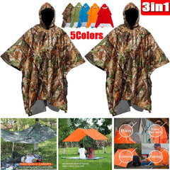 3 in 1 Waterproof Poncho Rain Coat Camping Mat Backpack Cover for Women Men
