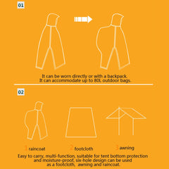 3 in 1 Waterproof Poncho Rain Coat Camping Mat Backpack Cover for Women Men