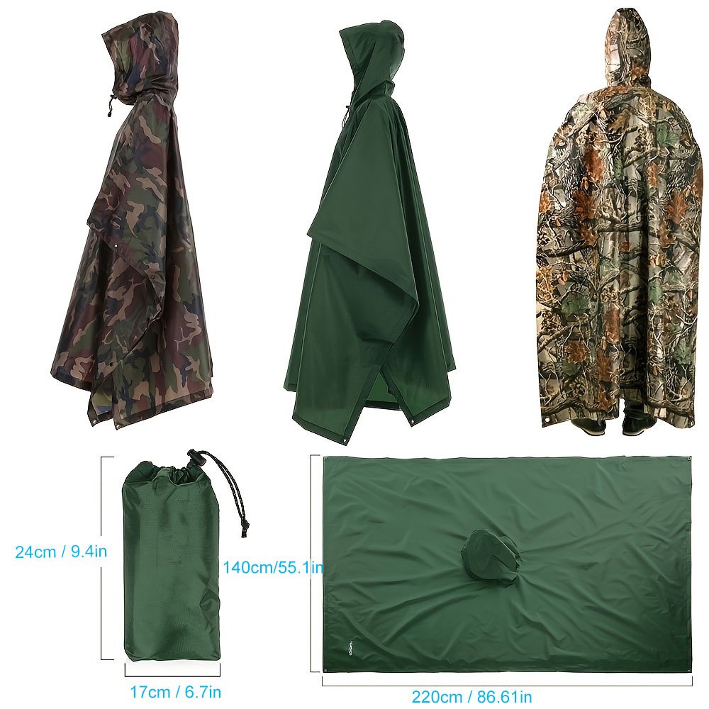 3 in 1 Waterproof Poncho Rain Coat Camping Mat Backpack Cover for Women Men