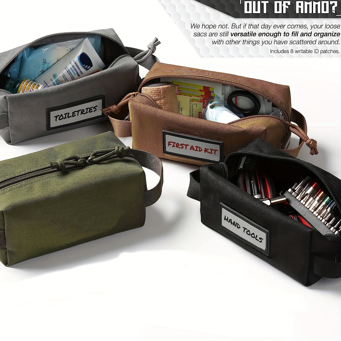 4pcs Ammo Pouch Carrier Bag Set w/ ID Patches, Soft Case Range Gear