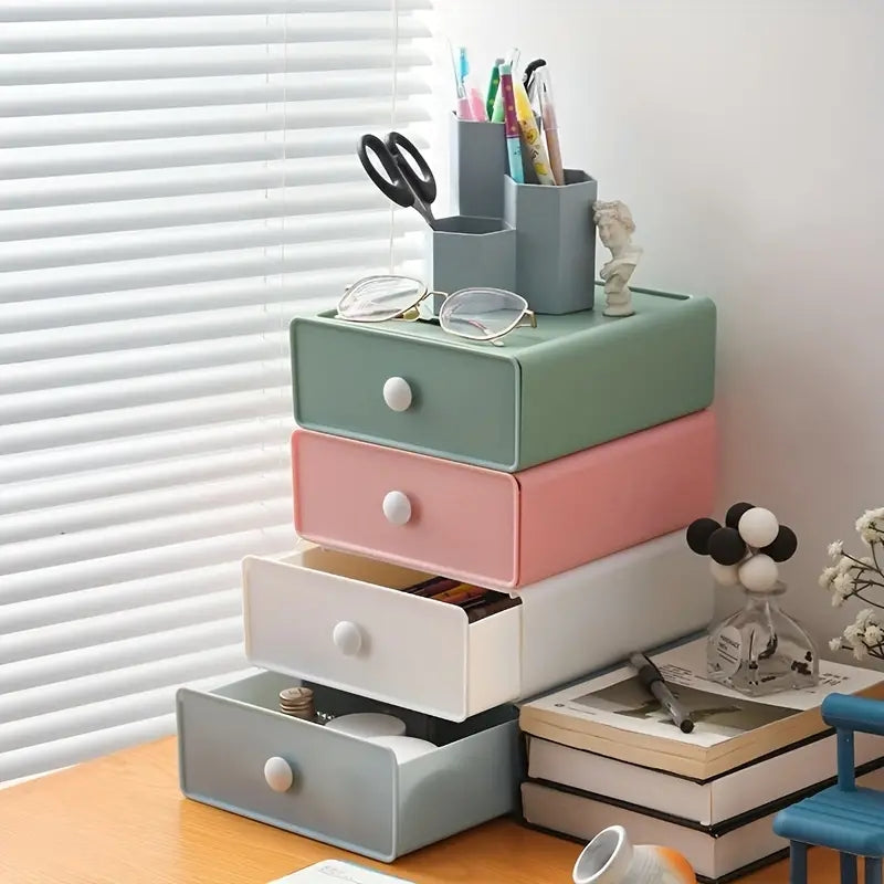 Plastic Drawer Storage Box Stackable Office Home Cosmetics Skin Care