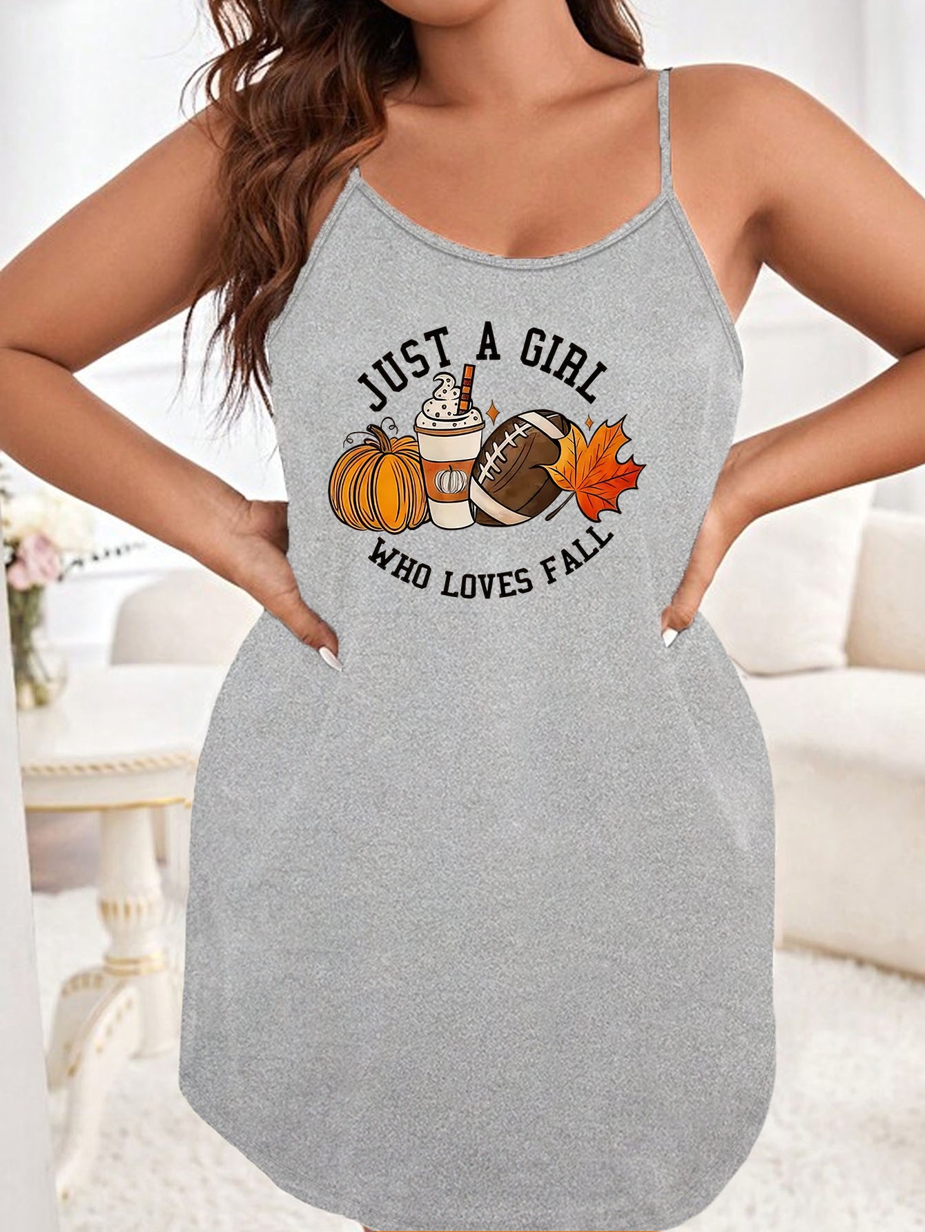 Halloween Sexy Nightdress Women's Plus Rugby & Pumpkin Print Cami Slee