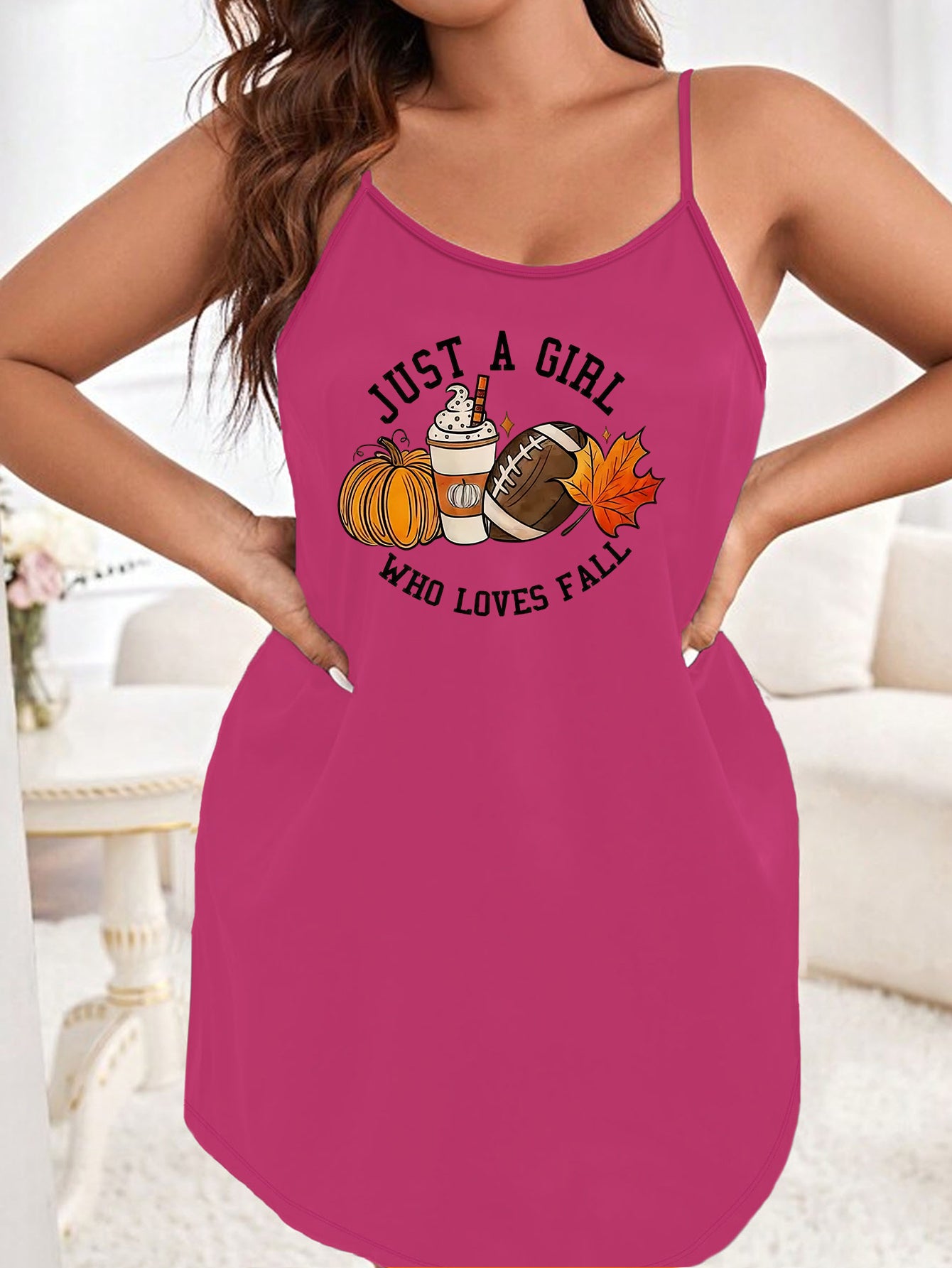 Halloween Sexy Nightdress Women's Plus Rugby & Pumpkin Print Cami Slee