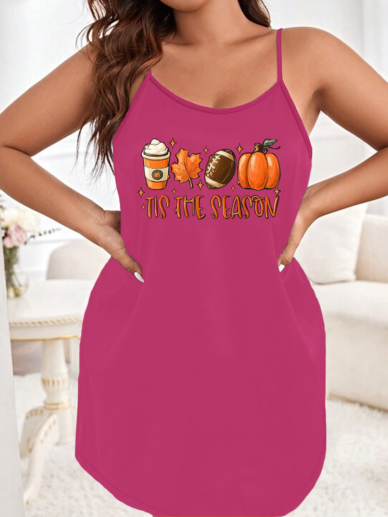 Halloween Sexy Nightdress Women's Plus Maple Leaf & Pumpkin Print