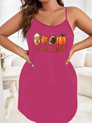 Halloween Sexy Nightdress Women's Plus Maple Leaf & Pumpkin Print