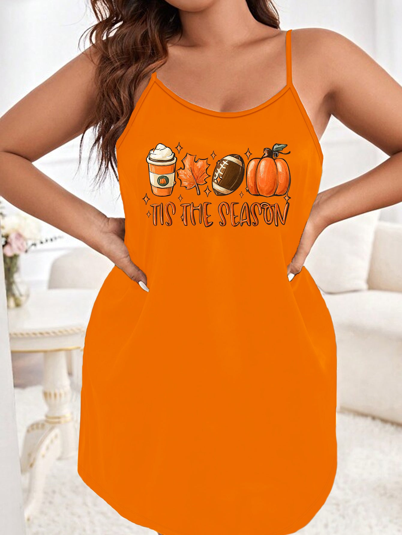 Halloween Sexy Nightdress Women's Plus Maple Leaf & Pumpkin Print