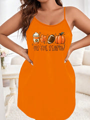 Halloween Sexy Nightdress Women's Plus Maple Leaf & Pumpkin Print